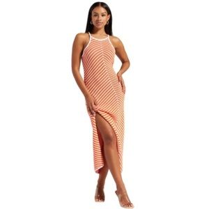 Shoe Dazzle Sun Dress Beach Bodycon Midi Crochet Stretch XXL Orange & White New!